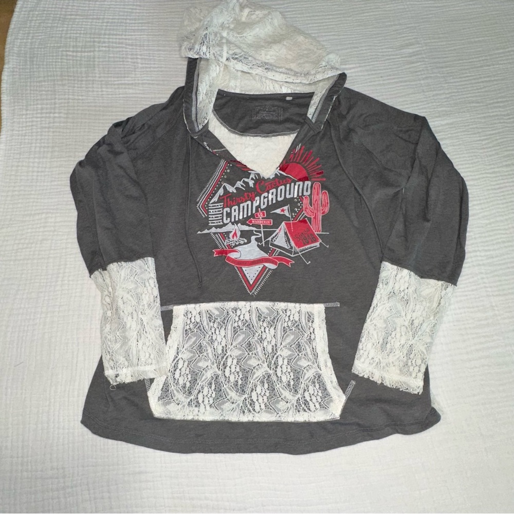 Panhandle Women's Shirt, Lace‎ Sleeves And Back Size Xl